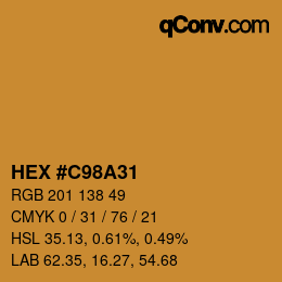カラーコード: HEX #C98A31 | qconv.com