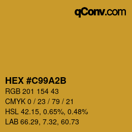Color code: HEX #C99A2B | qconv.com