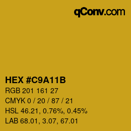 Color code: HEX #C9A11B | qconv.com