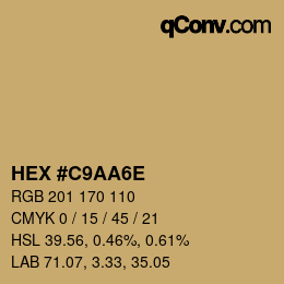 Color code: HEX #C9AA6E | qconv.com