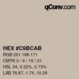 Código de color: HEX #C9BCAB | qconv.com