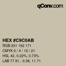 Color code: HEX #C9C0AB | qconv.com