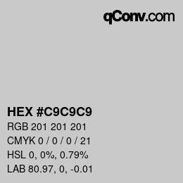 カラーコード: HEX #C9C9C9 | qconv.com