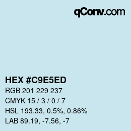 颜色代码: HEX #C9E5ED | qconv.com