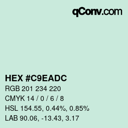 カラーコード: HEX #C9EADC | qconv.com