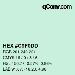 カラーコード: HEX #C9F0DD | qconv.com