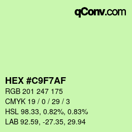 Código de color: HEX #C9F7AF | qconv.com