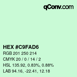 Color code: HEX #C9FAD6 | qconv.com