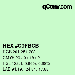 Color code: HEX #C9FBCB | qconv.com