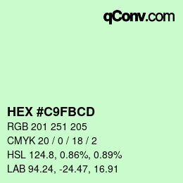 カラーコード: HEX #C9FBCD | qconv.com
