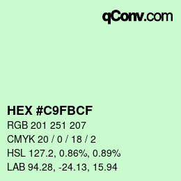 Color code: HEX #C9FBCF | qconv.com