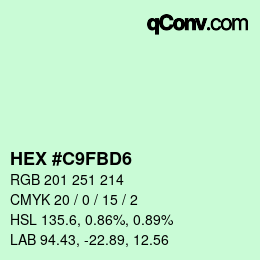 Color code: HEX #C9FBD6 | qconv.com