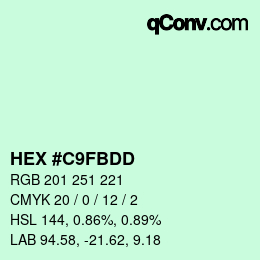 Color code: HEX #C9FBDD | qconv.com