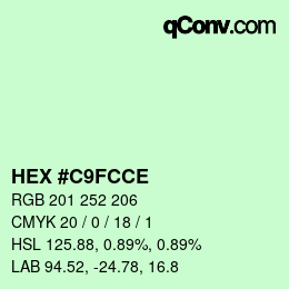 Color code: HEX #C9FCCE | qconv.com