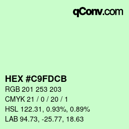 颜色代码: HEX #C9FDCB | qconv.com