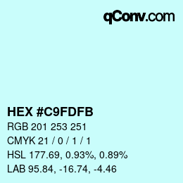 カラーコード: HEX #C9FDFB | qconv.com