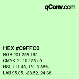 Color code: HEX #C9FFC0 | qconv.com