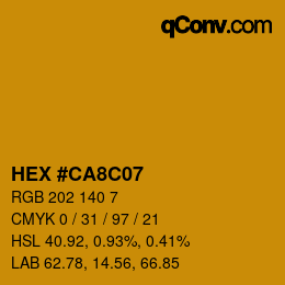 颜色代码: HEX #CA8C07 | qconv.com