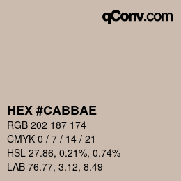 Color code: HEX #CABBAE | qconv.com