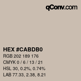 Color code: HEX #CABDB0 | qconv.com
