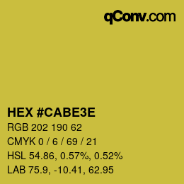 Code couleur: HEX #CABE3E | qconv.com