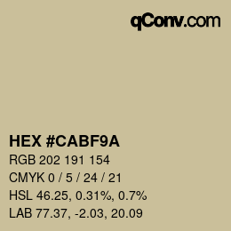 Color code: HEX #CABF9A | qconv.com