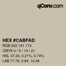 Color code: HEX #CABFAD | qconv.com
