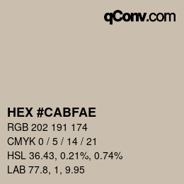 Color code: HEX #CABFAE | qconv.com