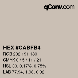 Color code: HEX #CABFB4 | qconv.com