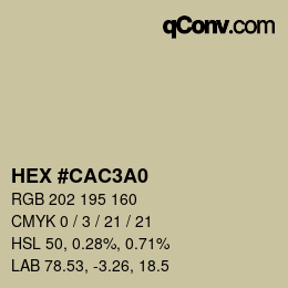 カラーコード: HEX #CAC3A0 | qconv.com