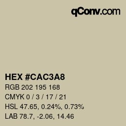 Color code: HEX #CAC3A8 | qconv.com