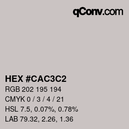 カラーコード: HEX #CAC3C2 | qconv.com