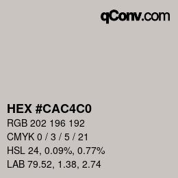 カラーコード: HEX #CAC4C0 | qconv.com