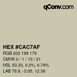 Color code: HEX #CAC7AF | qconv.com