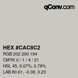 Farbcode: HEX #CAC8C2 | qconv.com