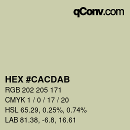 カラーコード: HEX #CACDAB | qconv.com