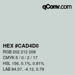 颜色代码: HEX #CAD4D0 | qconv.com