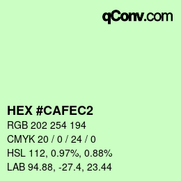 カラーコード: HEX #CAFEC2 | qconv.com