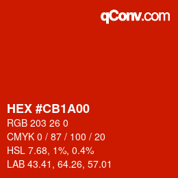 Color code: HEX #CB1A00 | qconv.com