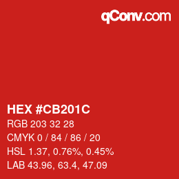 カラーコード: HEX #CB201C | qconv.com