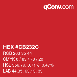 Color code: HEX #CB232C | qconv.com