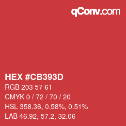 Farbcode: HEX #CB393D | qconv.com