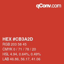 カラーコード: HEX #CB3A2D | qconv.com