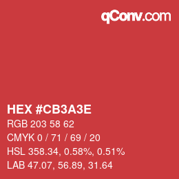 Color code: HEX #CB3A3E | qconv.com