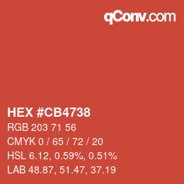Código de color: HEX #CB4738 | qconv.com