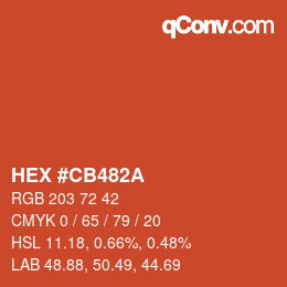 颜色代码: HEX #CB482A | qconv.com