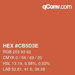 カラーコード: HEX #CB5D3E | qconv.com