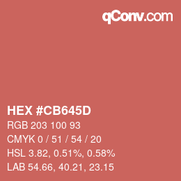 颜色代码: HEX #CB645D | qconv.com