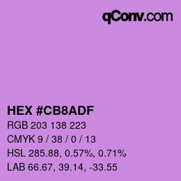 カラーコード: HEX #CB8ADF | qconv.com