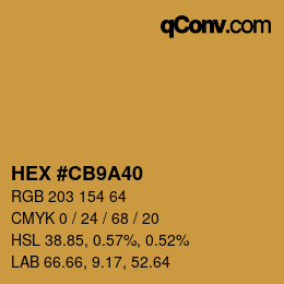 Color code: HEX #CB9A40 | qconv.com
